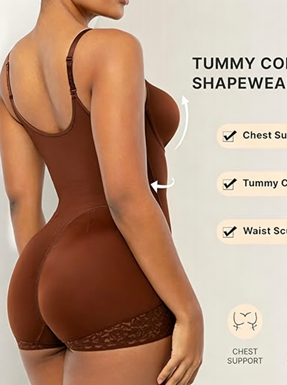 Lace-trimmed Tummy Control Zipper Shapewear Bodysuit