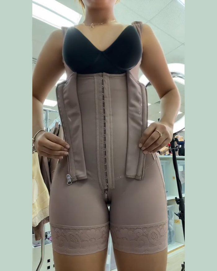 Shapshe® High compression Front Zipper Mid Thigh Shapewear - By Qivii