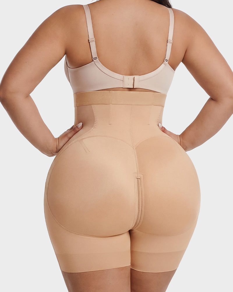 High Waist Zipper Tummy Control Butt Lifting Mid Thigh Mesh Shapewear Shorts