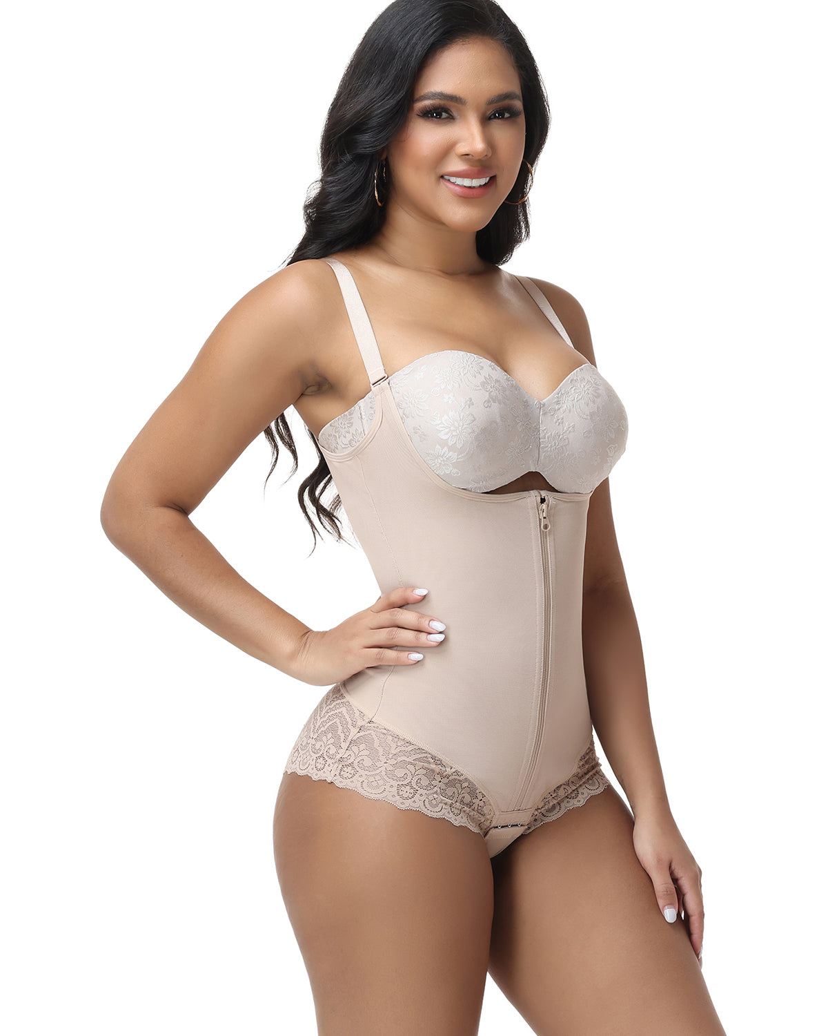 Shapshe® Lace Trim Double Compression Shapewear Bodysuit