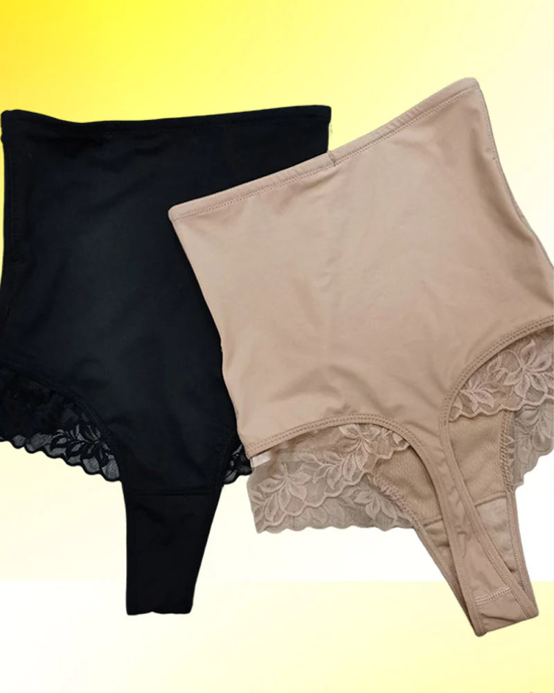 Lace Trim Tummy Control Shaping Shorts Sexy Thong Body Shaper Underwear - By Qivii