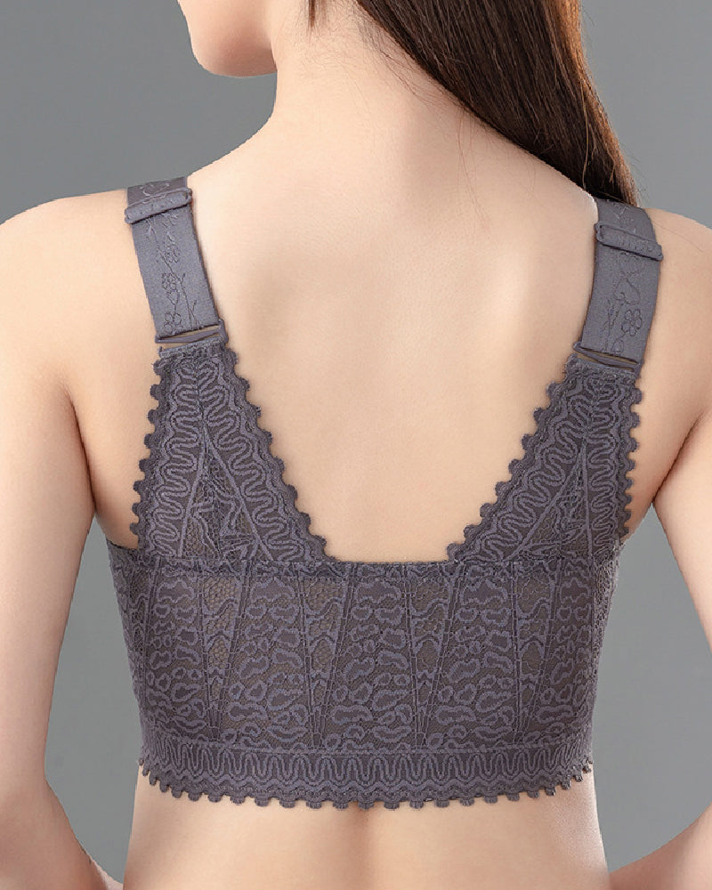 Anti-sagging Thin Minimizer Bras Full Cup Front Buckle Adjustable Wireless Lace Bra
