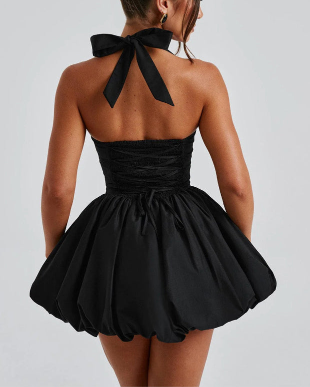 Halter Polka Dot Bubble Mini Dress - By Qivii