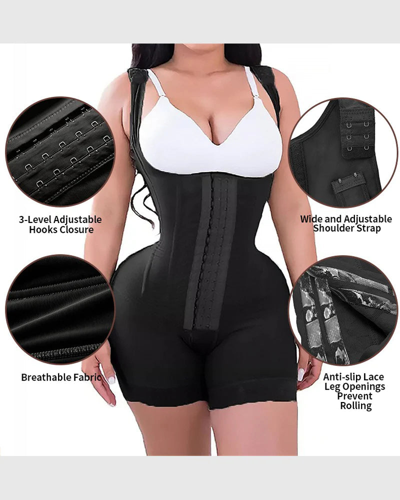 Shapshe® Firm Compression Tummy Control Shapewear Adjustable Bodysuit Hook and Eye Closure - By Qivii