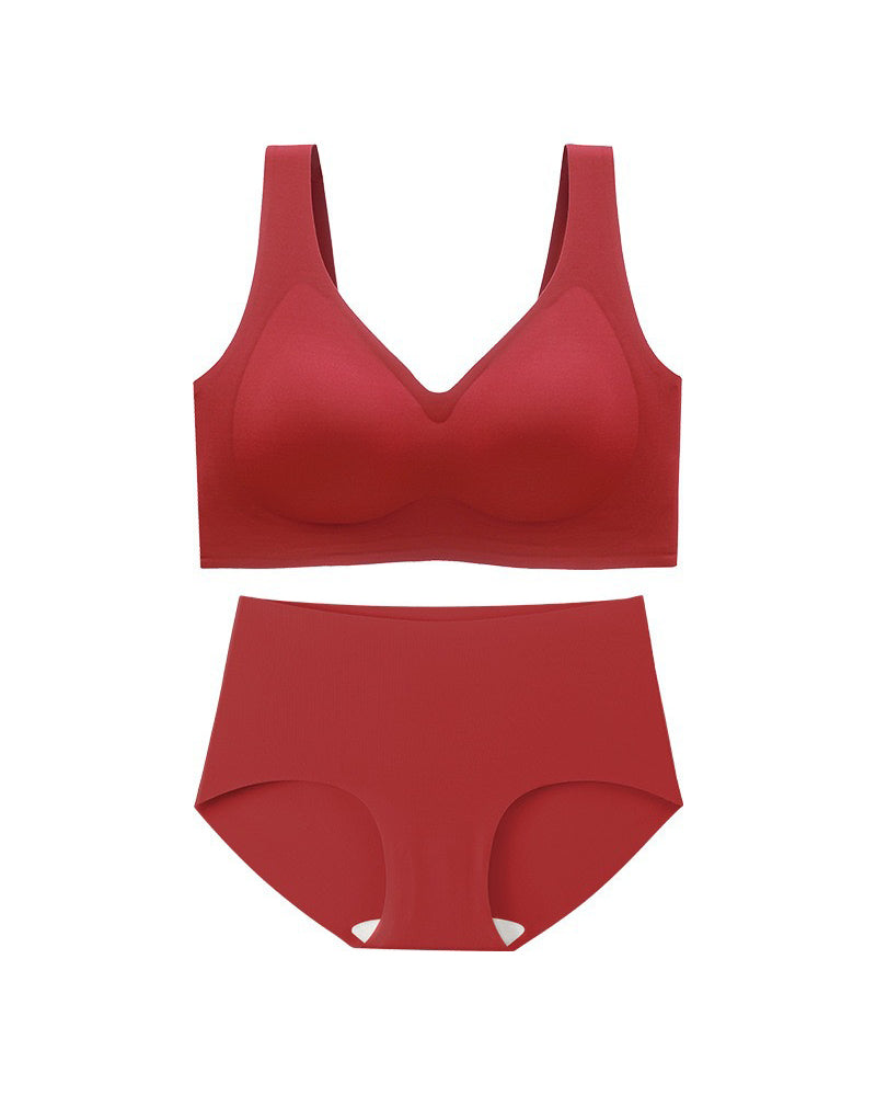Women's Wirefree Underwear Set Seamless Ultra Comfort Daily Bras With High Waist Panties - By Qivii
