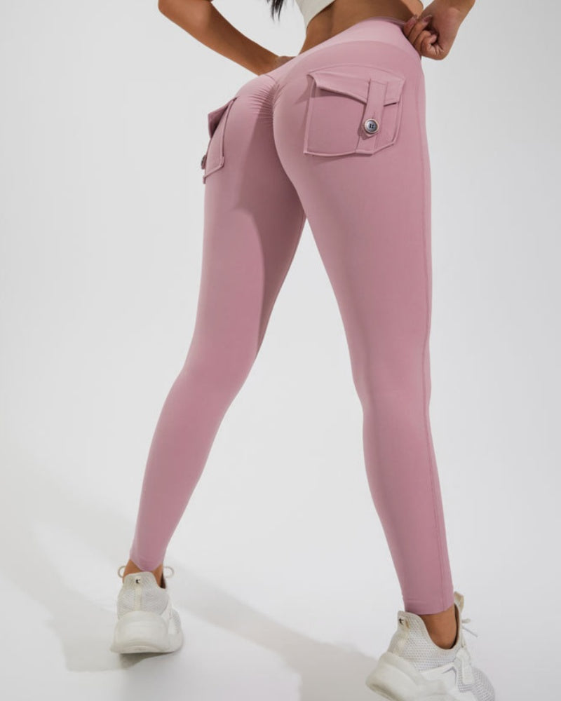 Peach Hip Fitness Leggings with Cargo Pockets - By Qivii