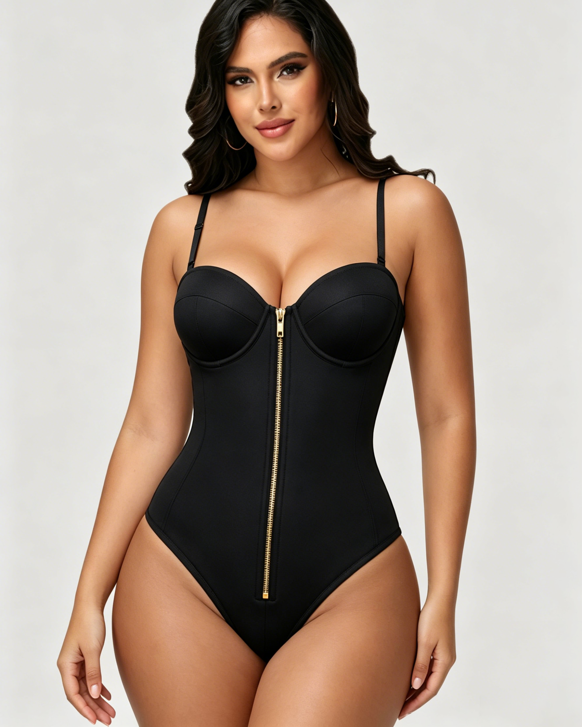 Hourglass Front Zipper Bodysuit with Lace-Up Back