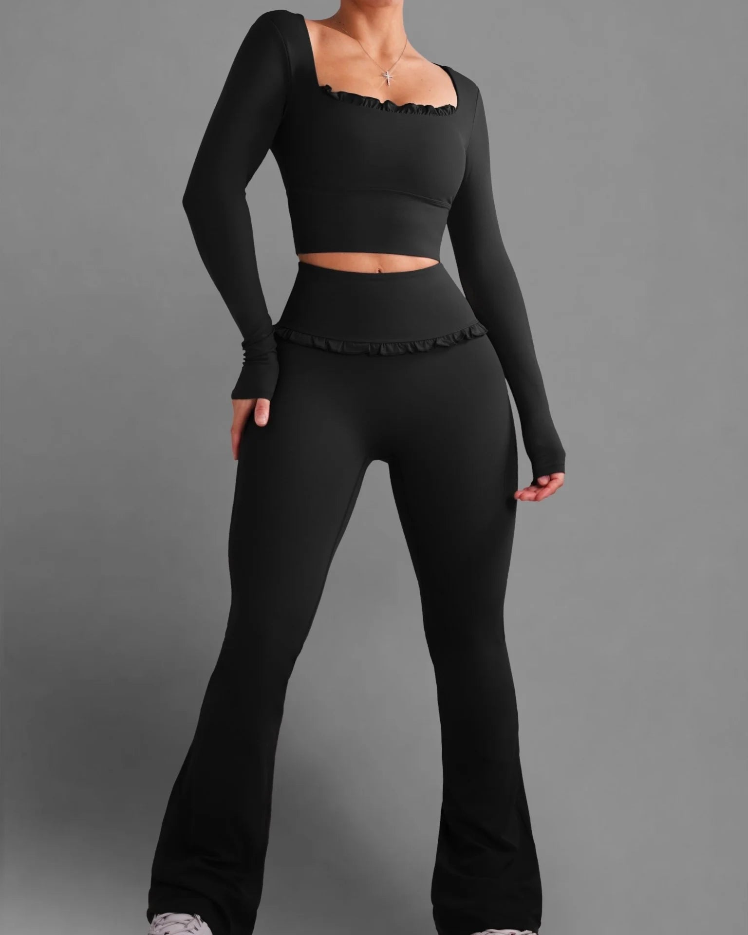 Ballet Ruffle Sports Tight-Fitting Height Elasticity Fitness Yoga Set - By Qivii