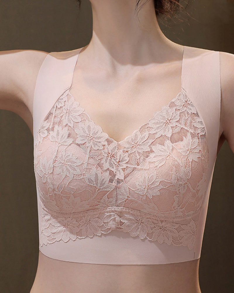 Widen Straps Lace Seamless Breathable Wire Free Vest Bra
