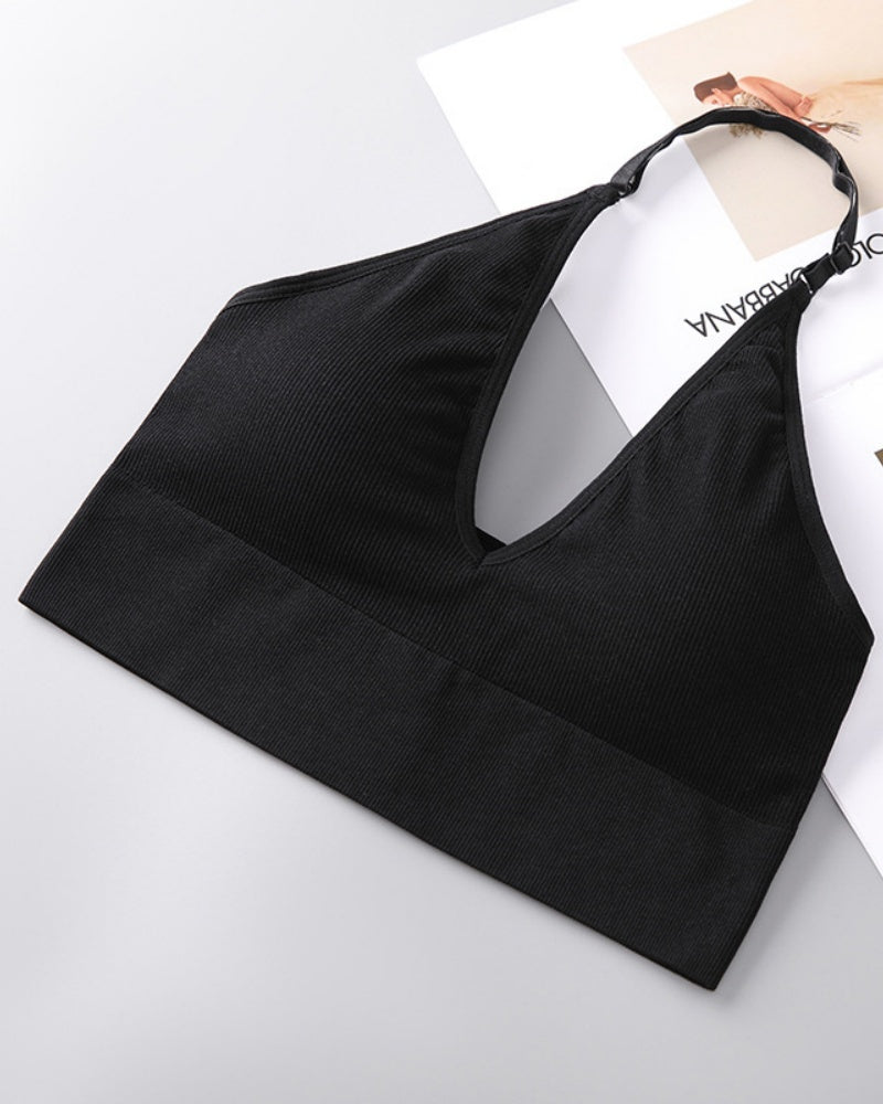 Deep V Sexy Halter Neck Backless Triangle Cup Wireless Bra