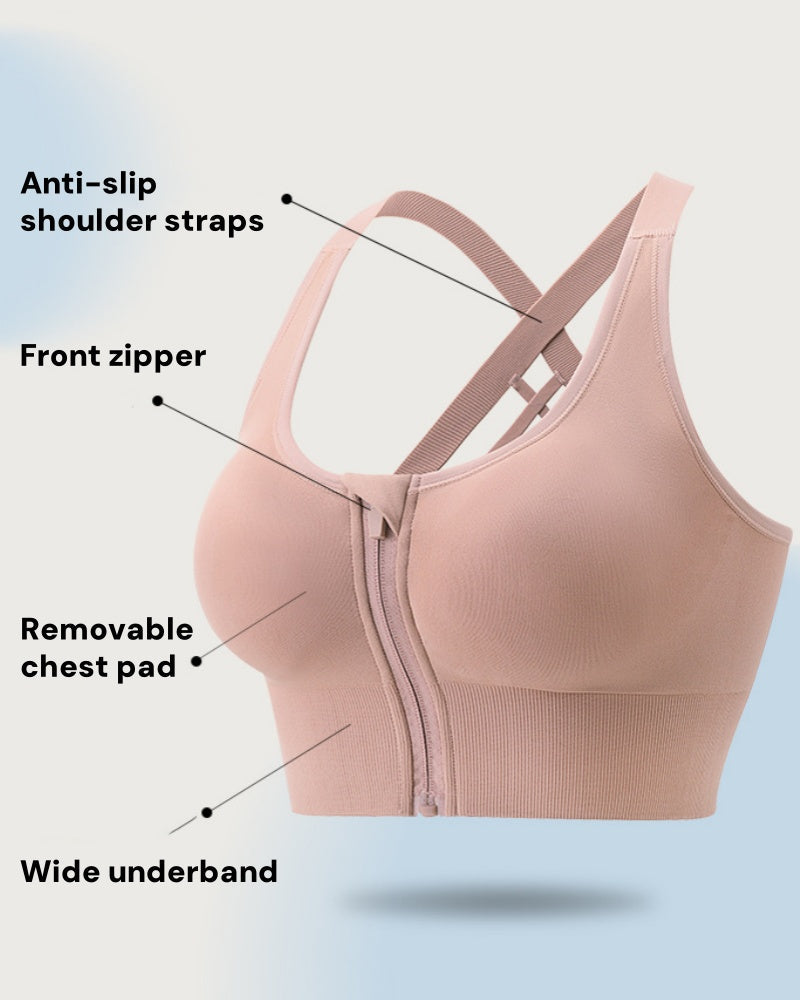 Shockproof Push Up Anti Sagging Sports Bra With Front Zipper for Women