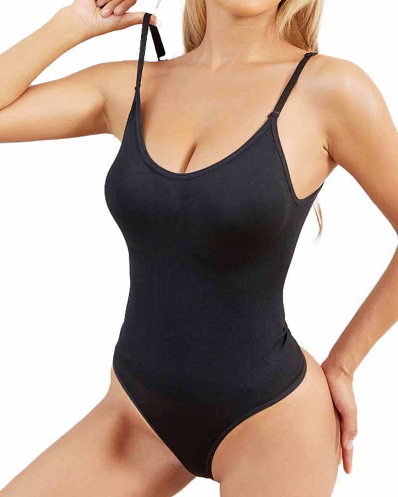 Seamless Round Neck Tummy Control Thong Tank Top Body Shaper Bodysuits - By Qivii