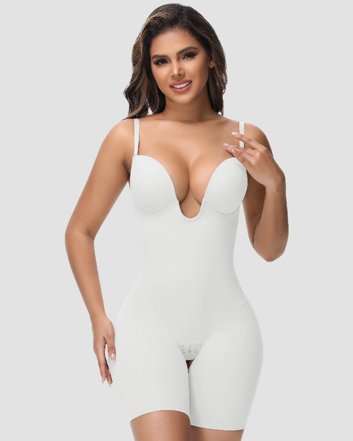 Shapshe® Women's U Plunge Strapless Tummy Control Bodysuit Low Back Built In Bra Shapewear - By Qivii