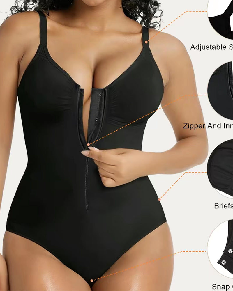 Front Zipper Tummy Control Triangle Shapewear Bodysuit