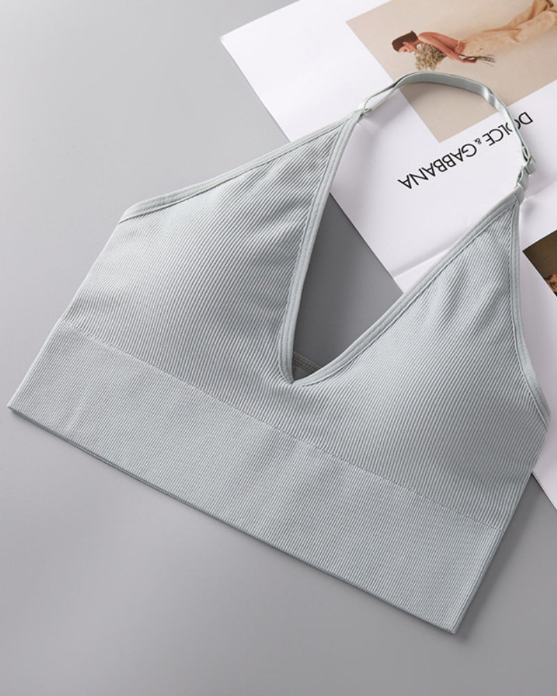 Deep V Sexy Halter Neck Backless Triangle Cup Wireless Bra