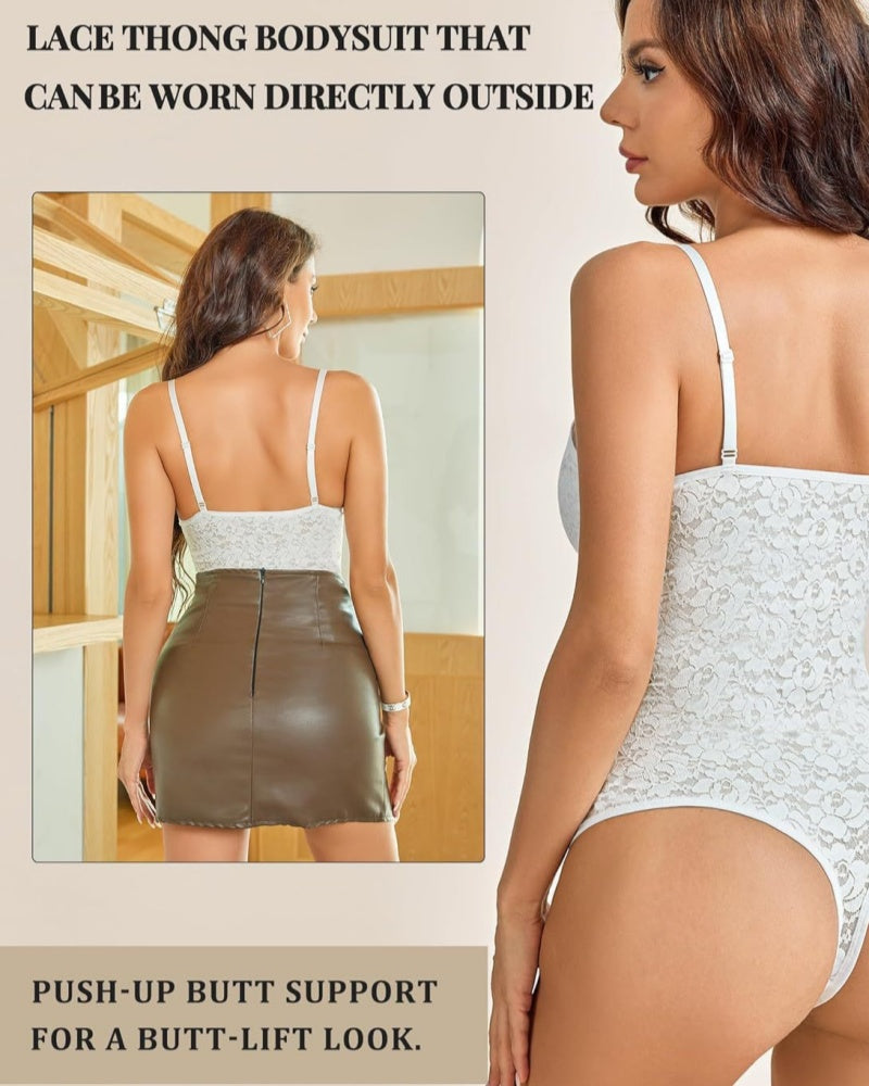 Sexy Lace Shapewear Bodysuit Tummy Control Thong Body Shaper