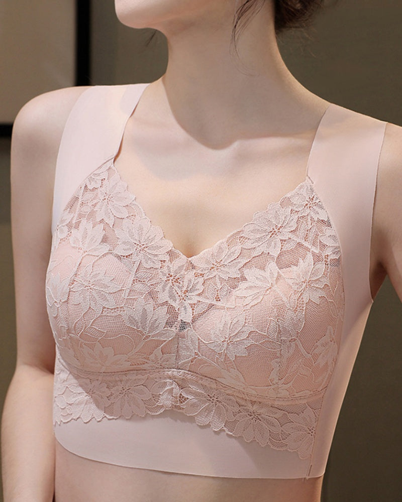 Widen Straps Lace Seamless Breathable Wire Free Vest Bra