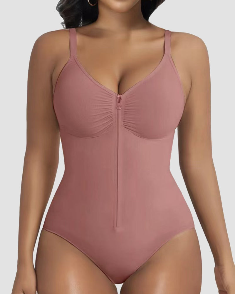 Front Zipper Tummy Control Triangle Shapewear Bodysuit