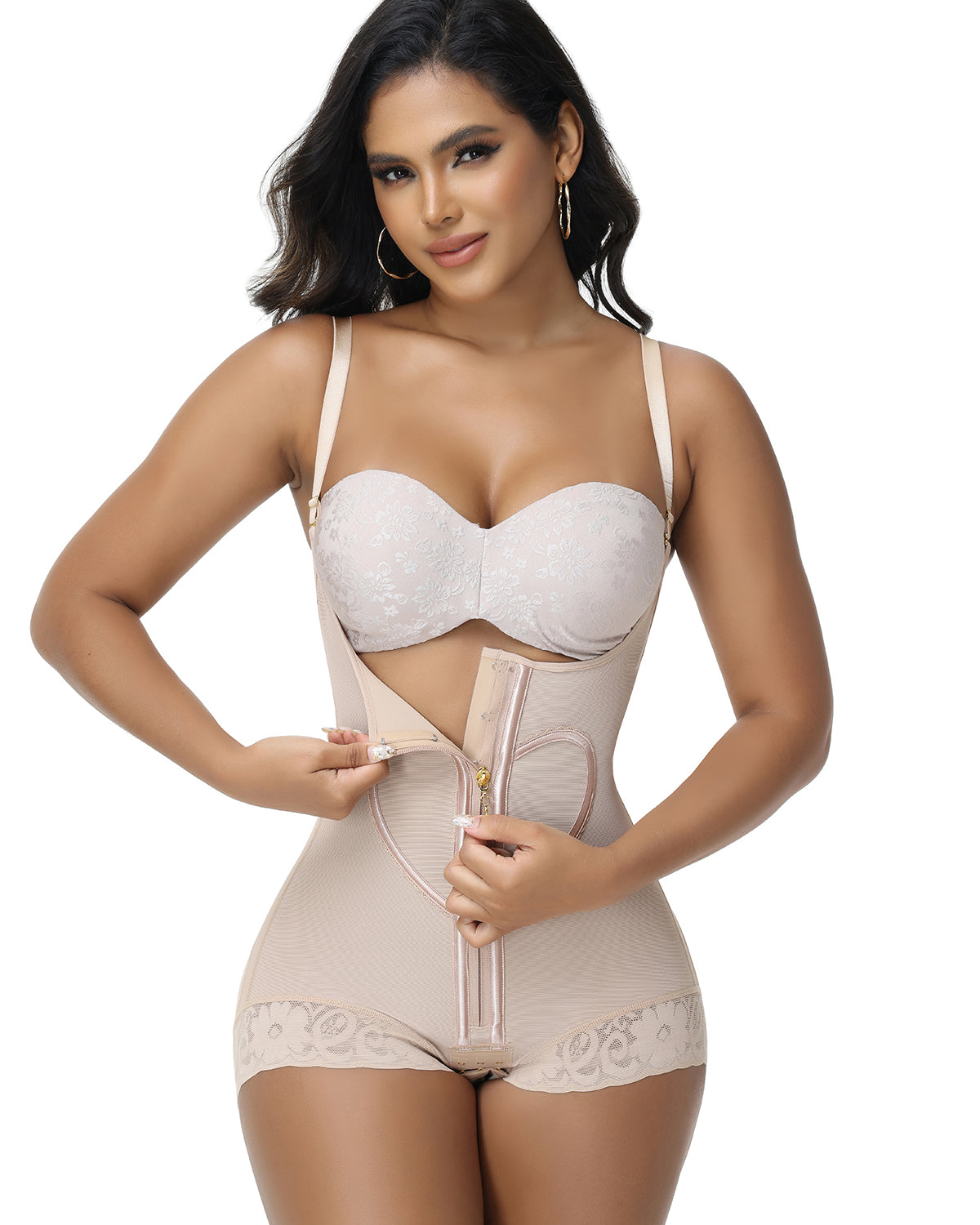 Shapshe® Heart Pattern Zipper Briefs Shapewear Bodysuit (Pre-Sale)