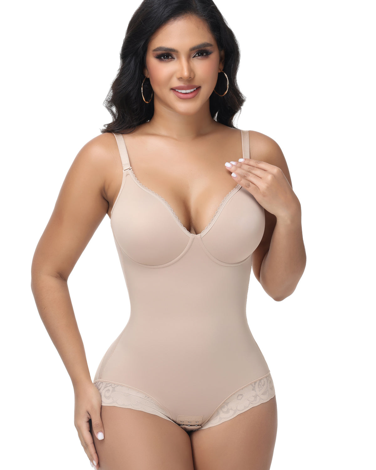Shapshe® Lace Trimmed Built In Bra Tummy Tuck Shapewear Bodysuit