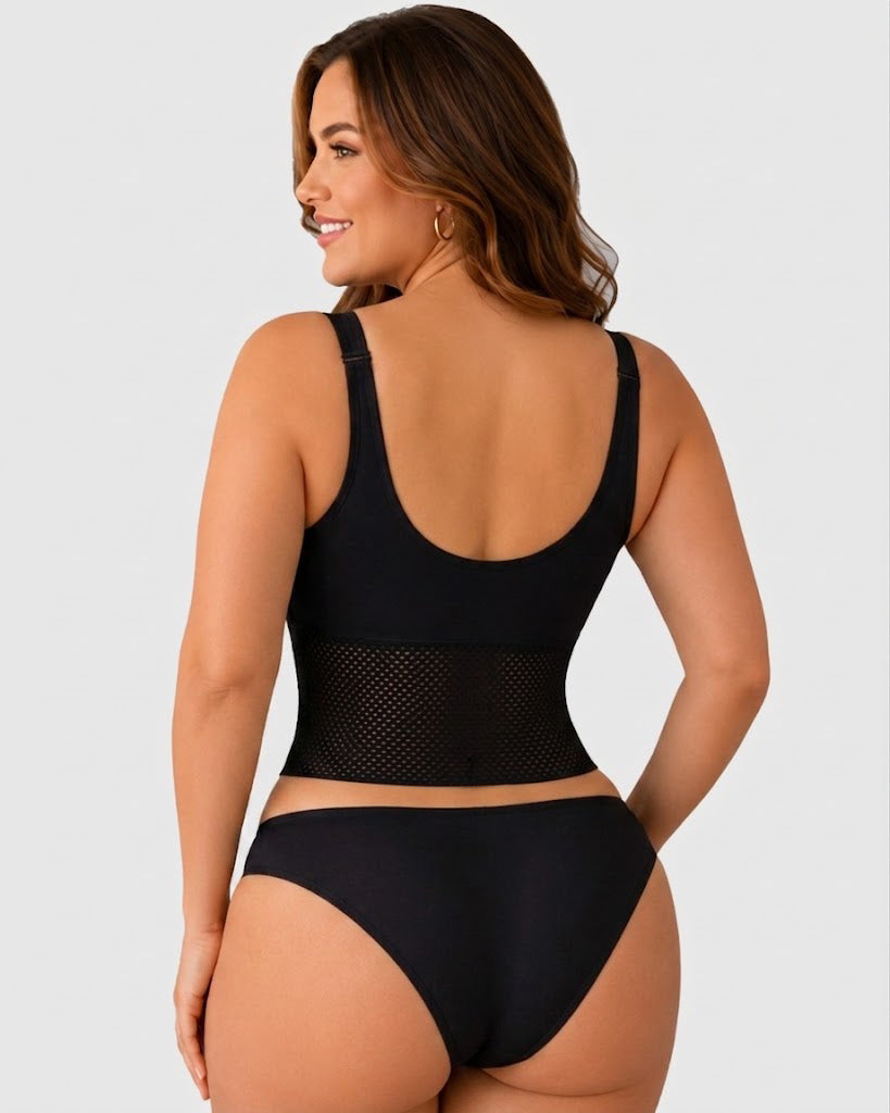 Lace Trim Front Hook-and-Eye Bustier Shaper Tank Top with Waist Control
