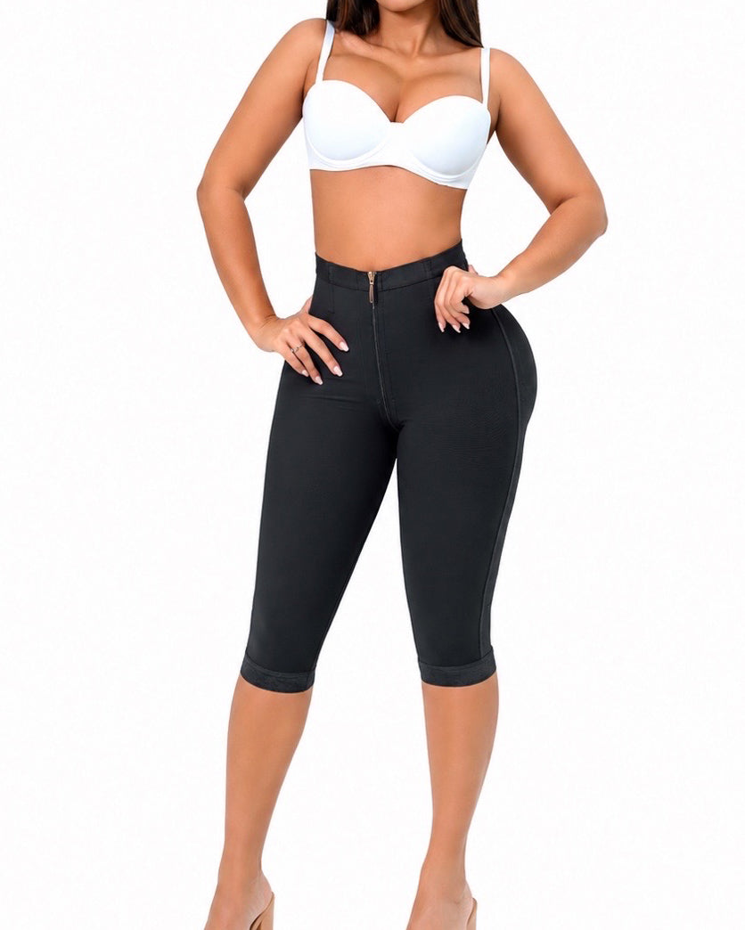 High Waist Zip Tummy Control Butt Lifting Shapewear Capri Pants