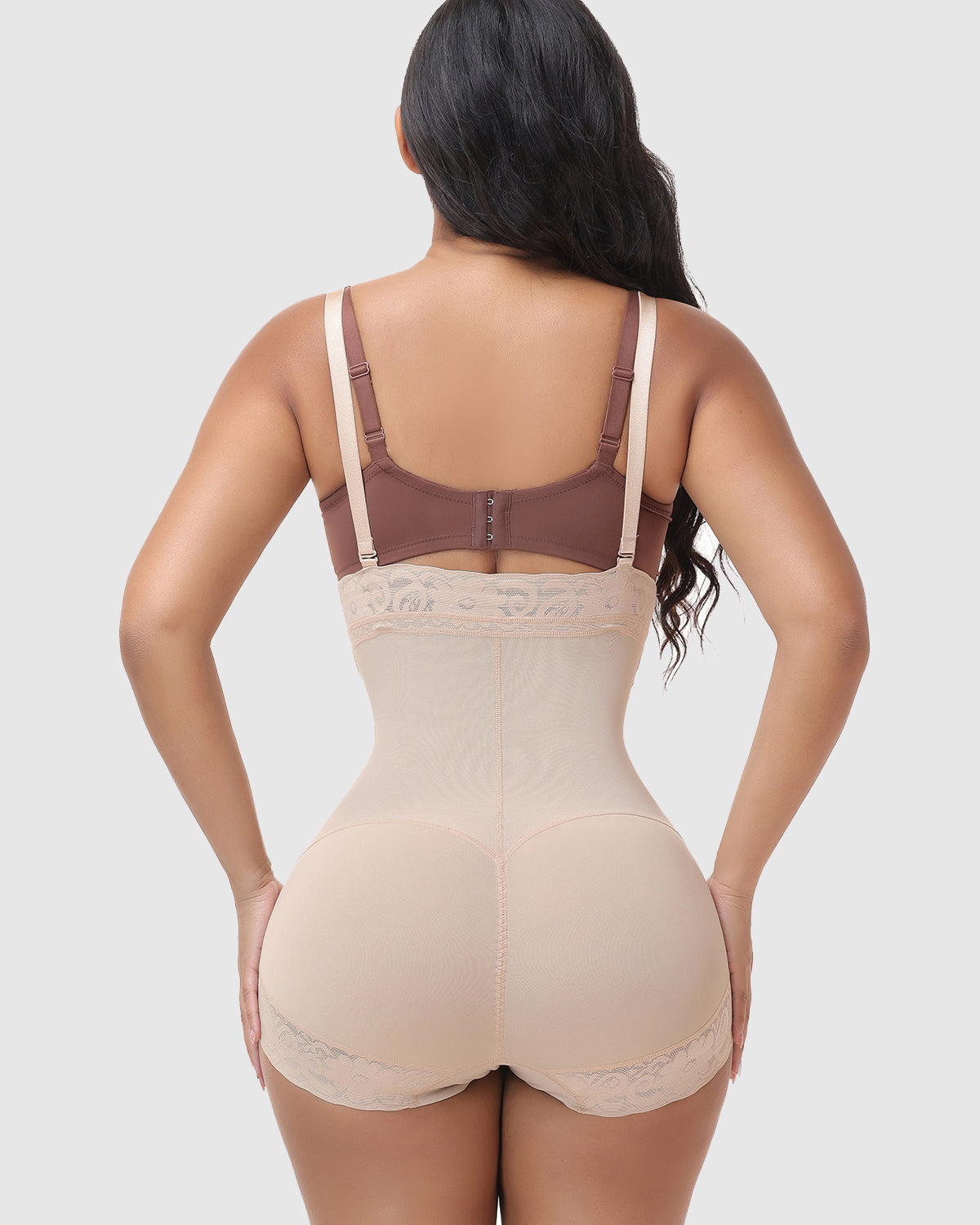 Detachable Strap Front Zip Lace Tummy Control Butt Lifting High Waist Shapewear Shorts