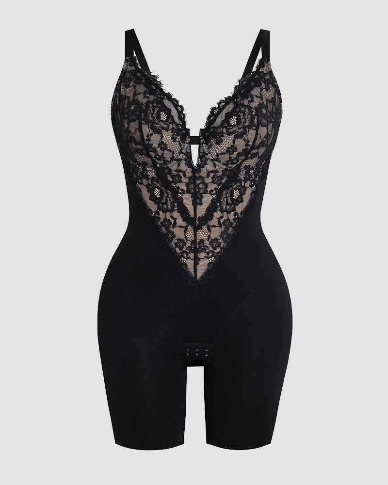 Shapshe® Lace Plunge Backless Bodysuit Shapewear - By Qivii