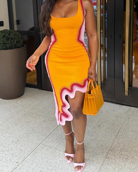 Reversible Wavy Slim Midi Dress - By Qivii
