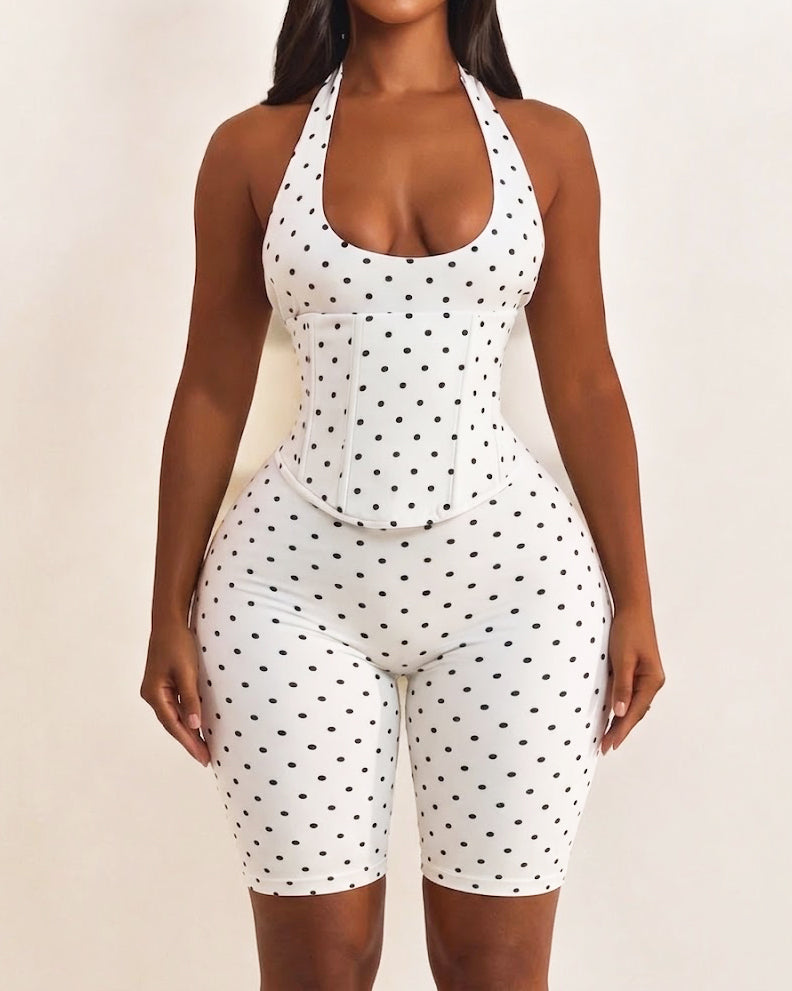 Hourglass Figure Corset Romper in Polka Dot Two Piece Set