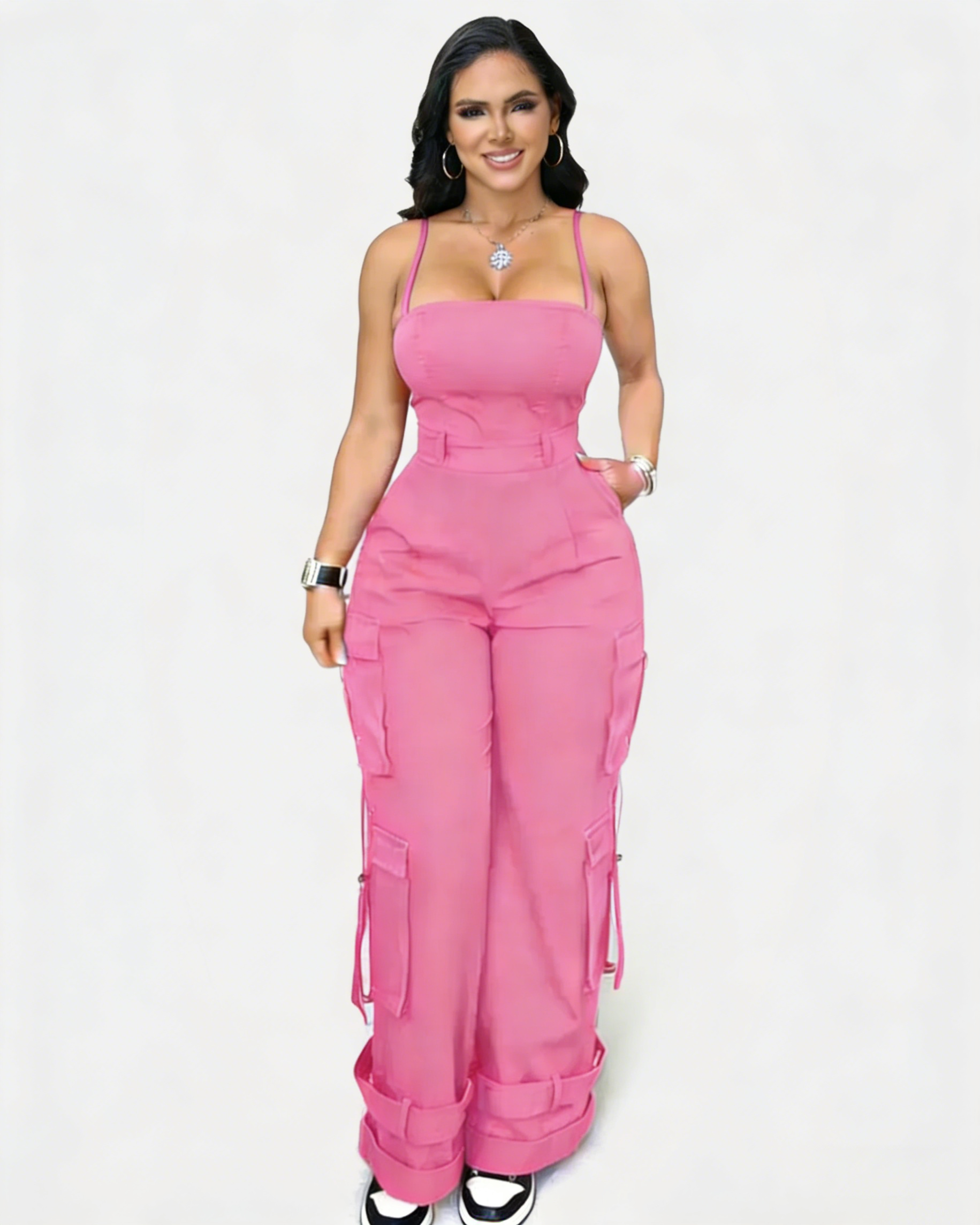 Wide Leg Jumpsuit With Pockets for Women Casual Curvy Baggy Cargo One Piece Overall Romper - By Qivii