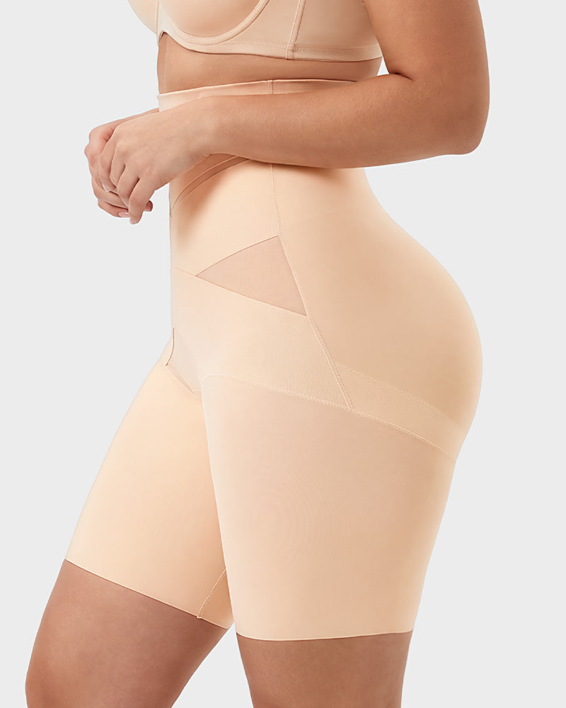 High Waist Mesh Panel Tummy Control Butt Lifting Shaper Shorts