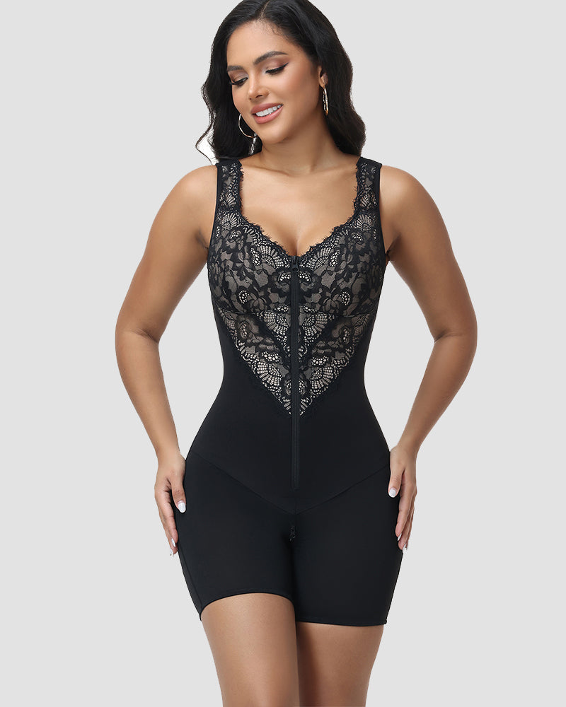 Shapshe® Lace Deep V Zipper Closure Tummy Control Body Shaper