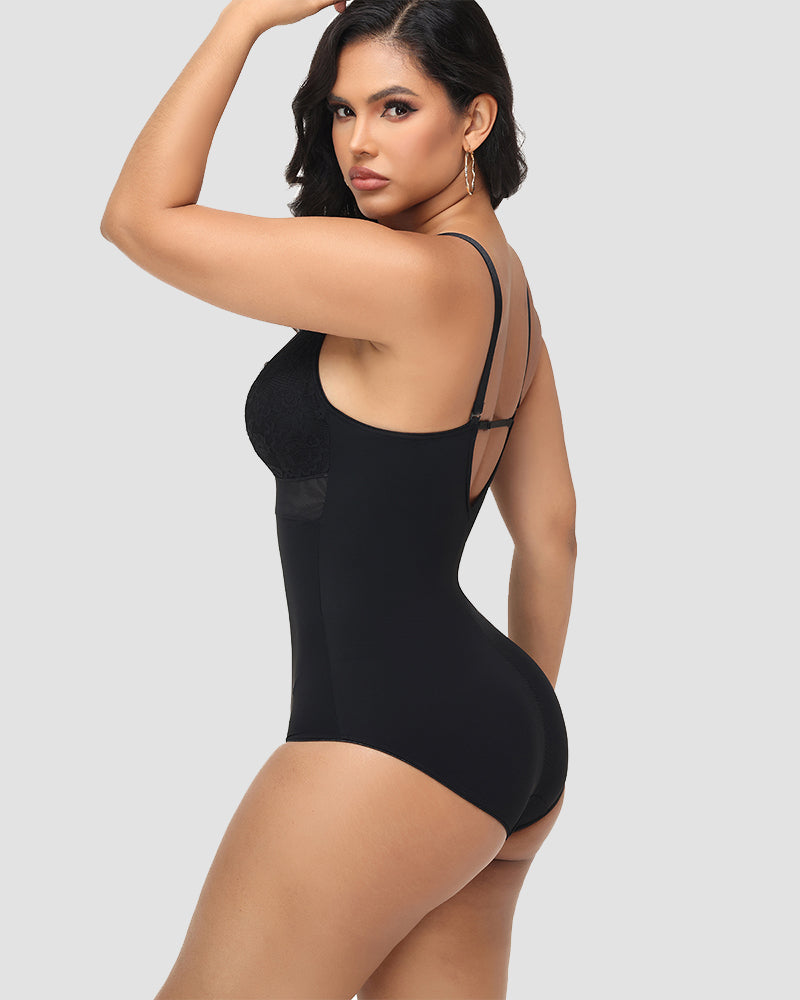 Shapshe® Lace Panel Deep V Bodysuit Shapewear