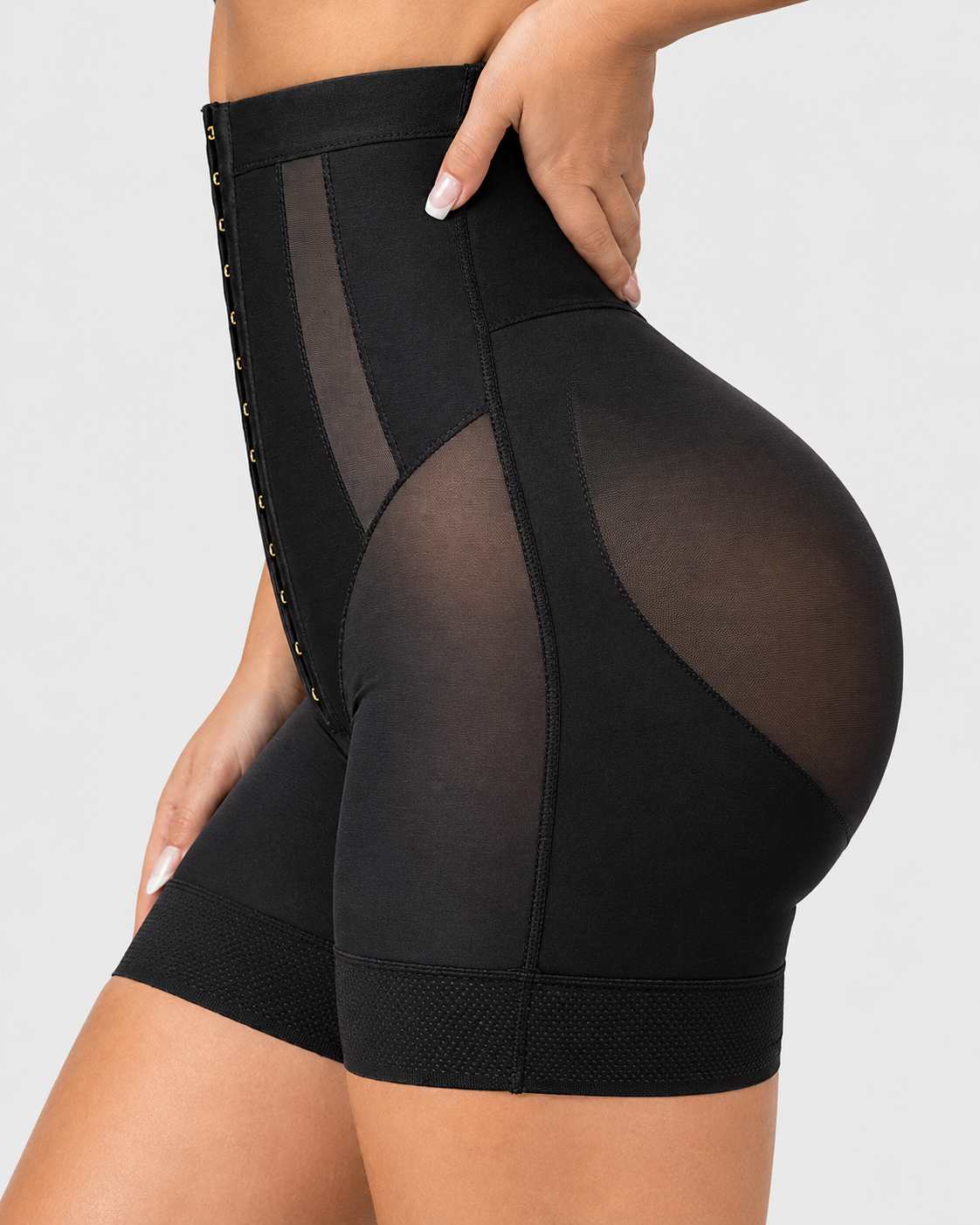 High Waist Hook Front Mesh Tummy Control Butt Lifting Shaping Shorts