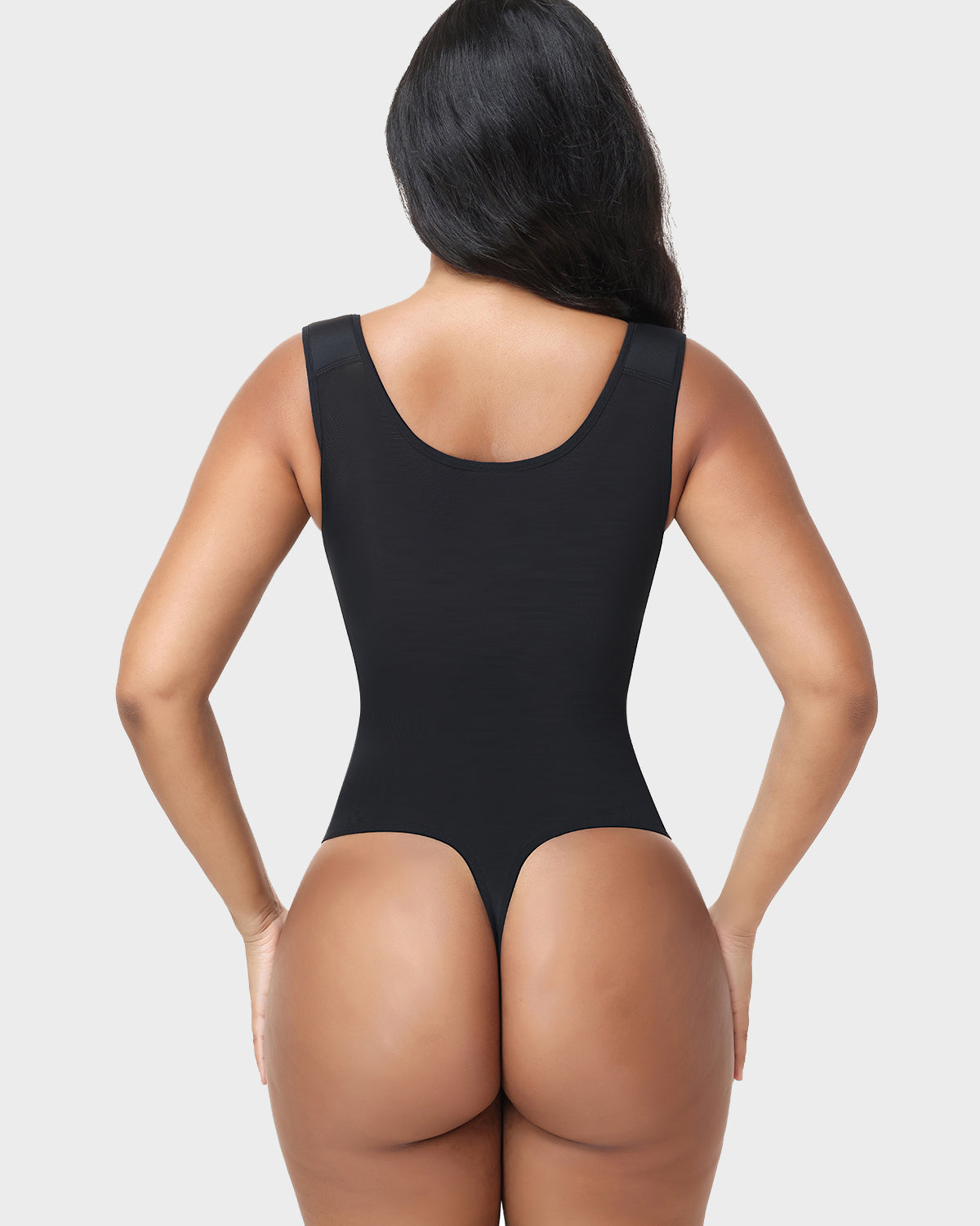 U Neck Adjustable Strap Tummy Control Thong Bodysuit Zipper Shaper - By Qivii