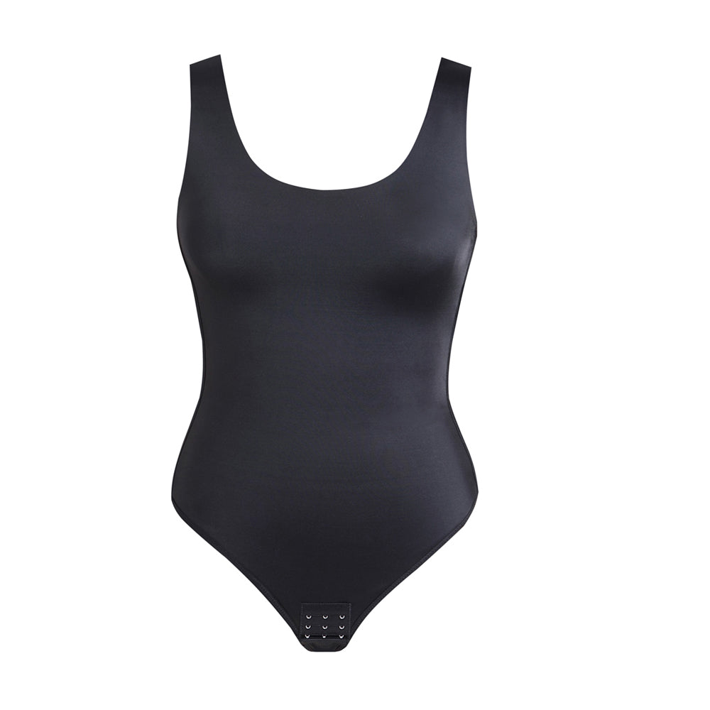 U Neck Wide Strap Back Lace Up Tummy Control Butt Lifting Bodysuit - By Qivii