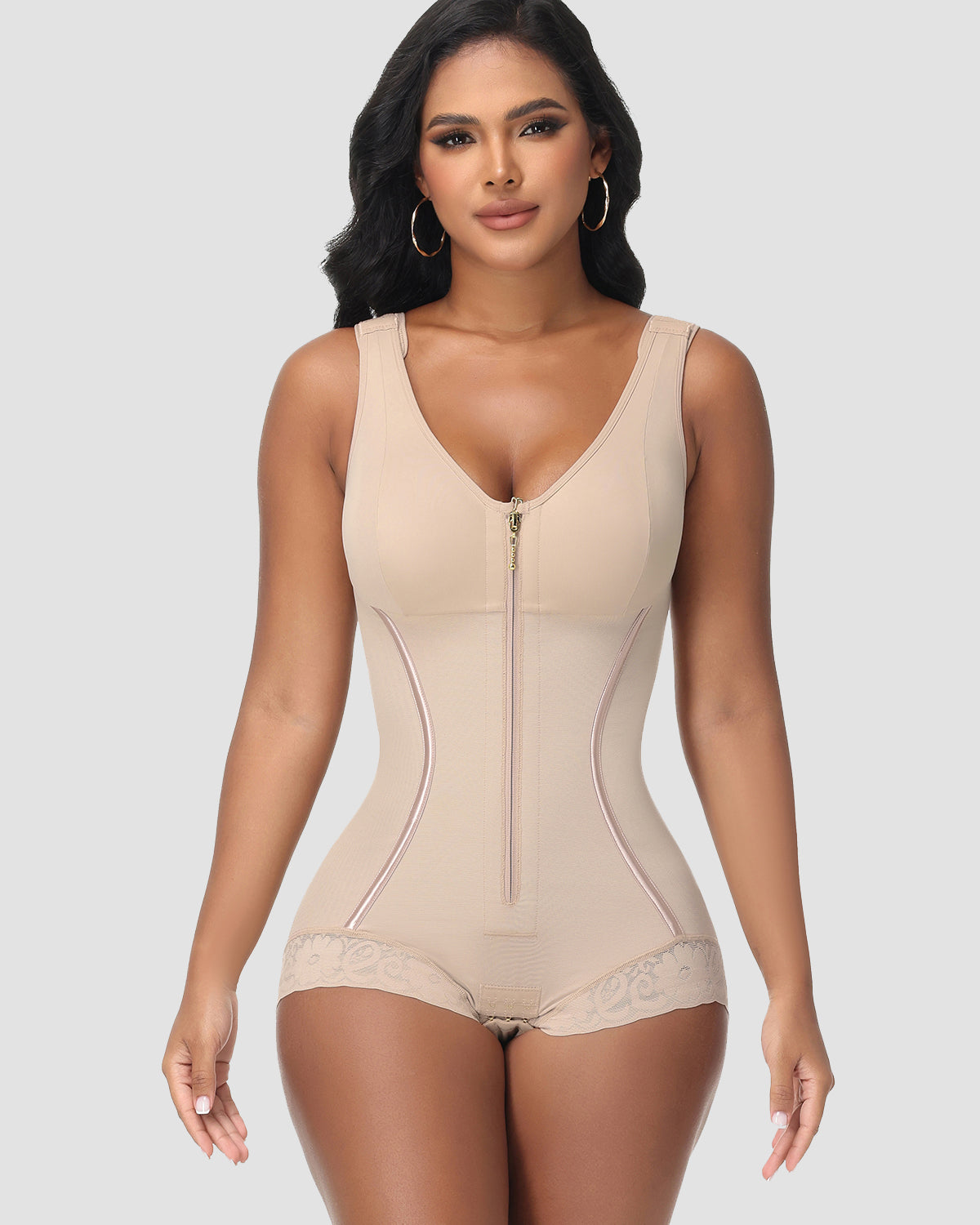 High Compression Full Body Tummy Control Zipper Modern Slim Bodysuit - By Qivii