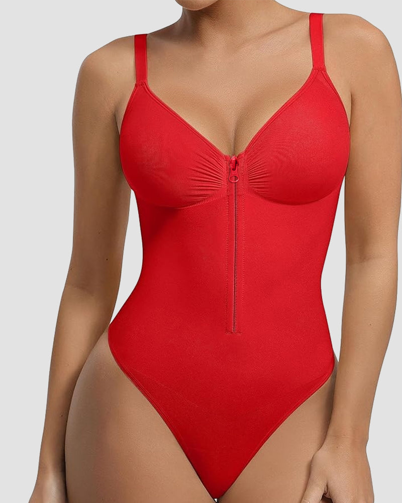Front Zipper Tummy Control Triangle Shapewear Bodysuit