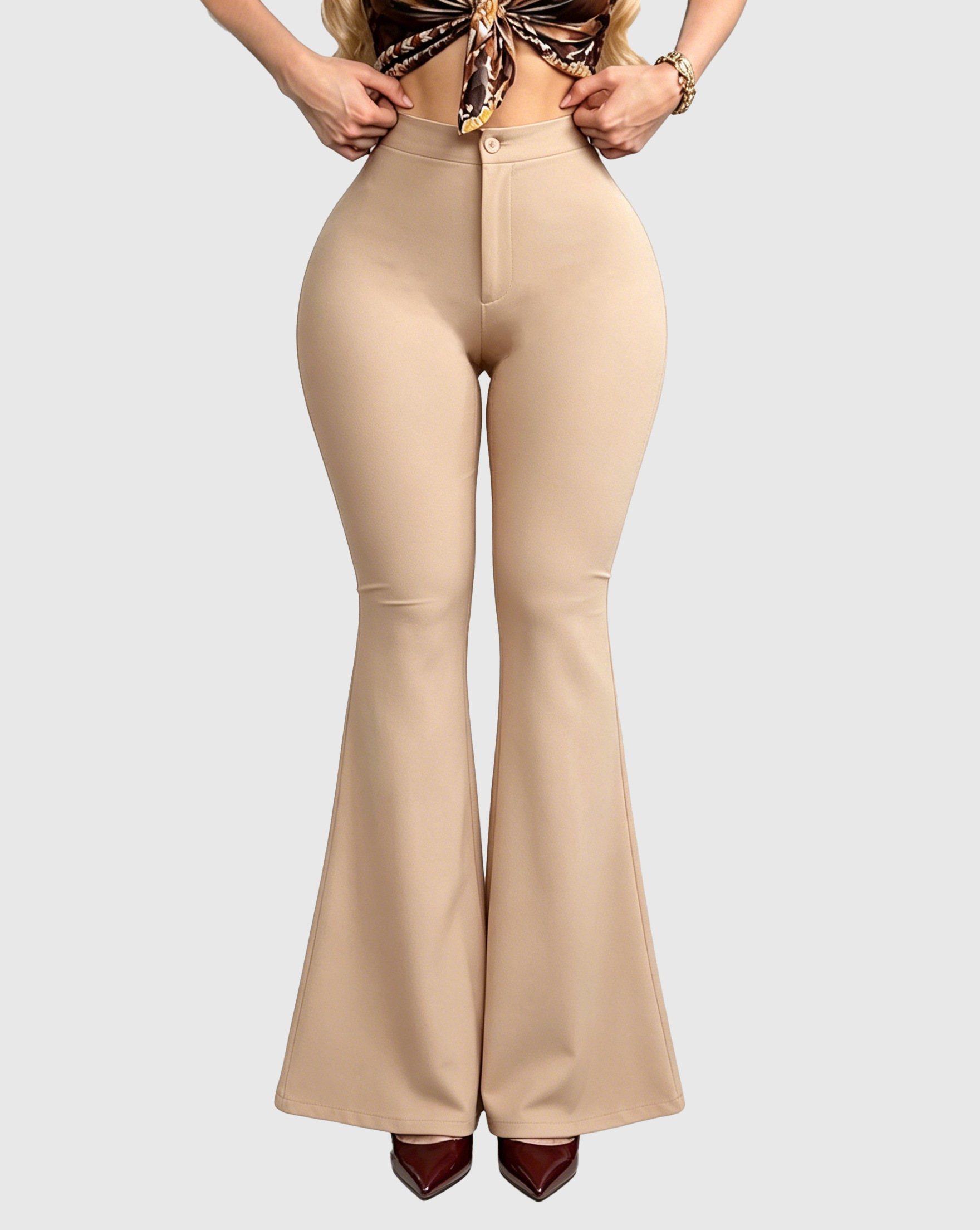 High Waist Button Fly Butt Lifting Sculpt Flare Faja Pants - By Qivii