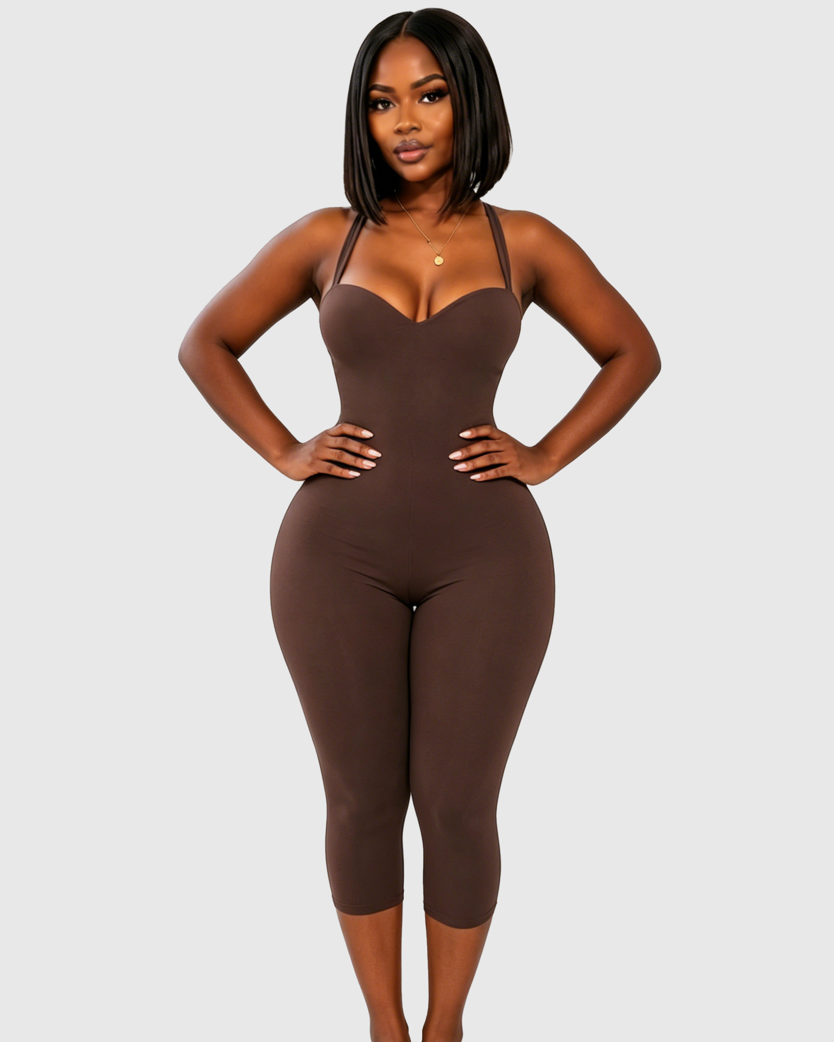 Halter Strap Sweetheart Neck Capri Sculpting Jumpsuit - By Qivii