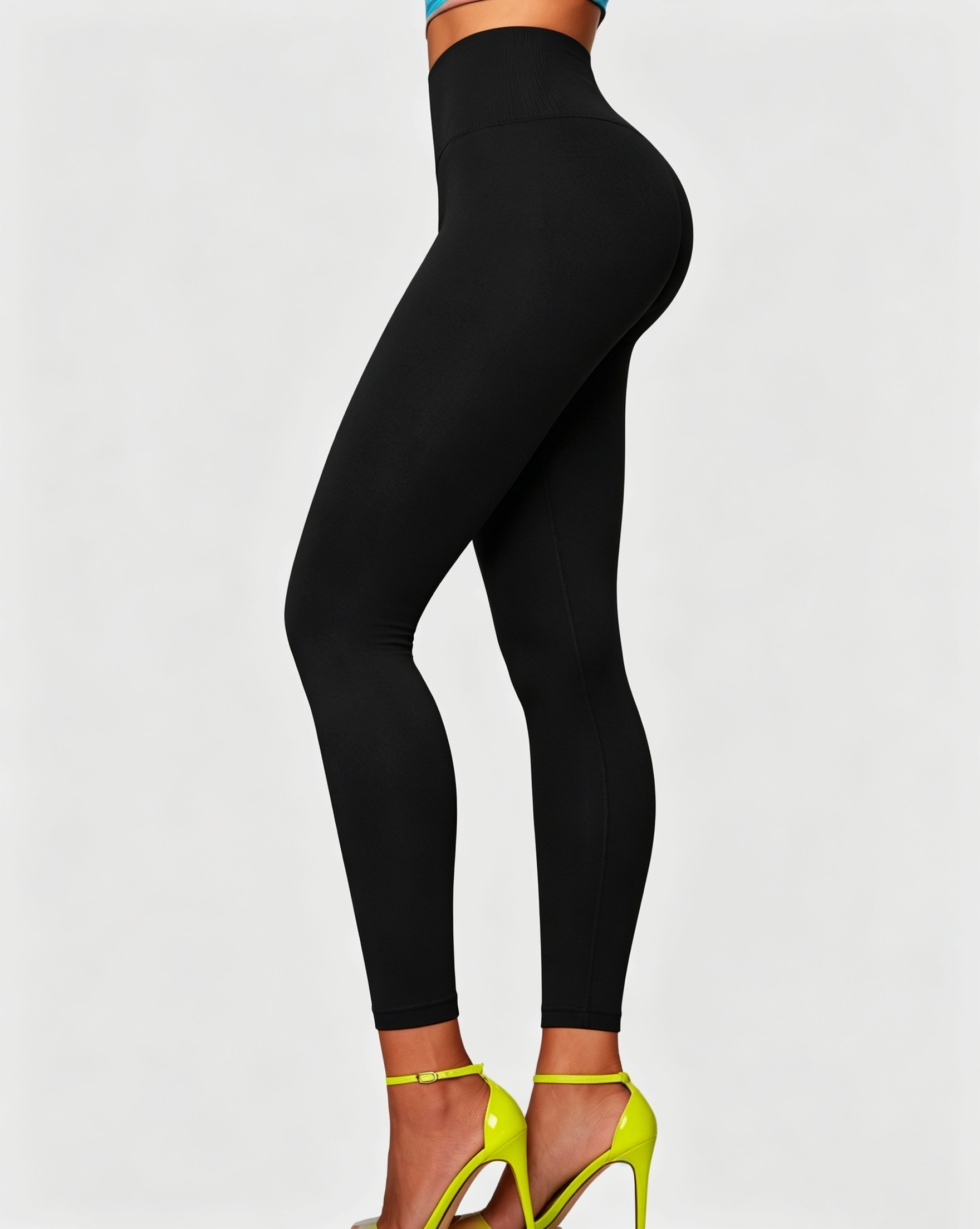 High Waist Ribbed Waistband Seamless Butt Lifting Yoga Leggings - By Qivii