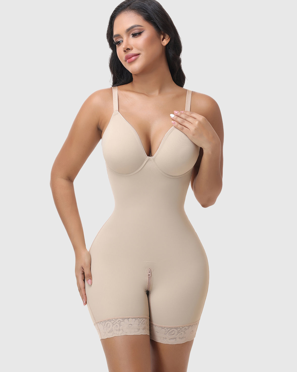 Adjustable Strap Crotch Zipper Seamless Hourglass Full Body Shapewear