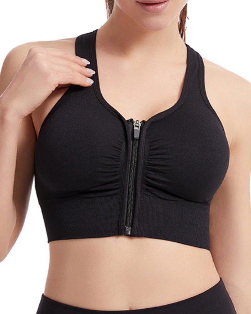Women's Shockproof Push up Bra Hollow Back with Front Zipper - By Qivii