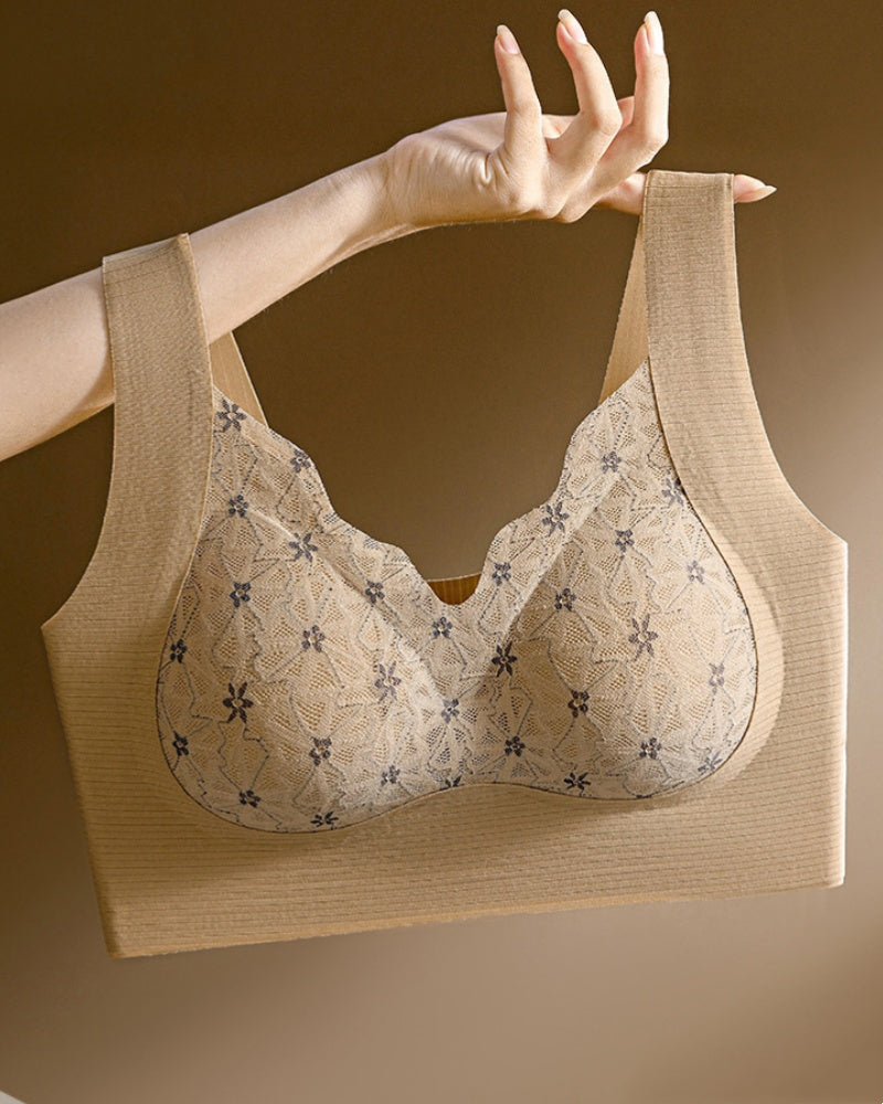 Wire Free Seamless Thin Breathable Bra with Delicate Floral Lace