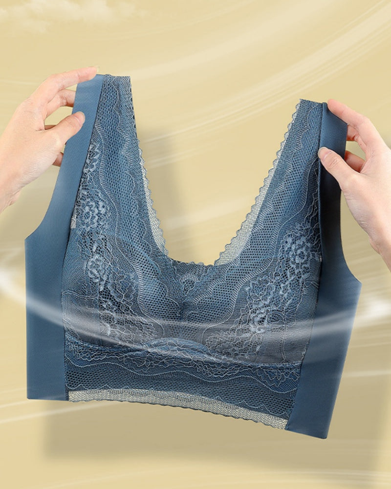 V Neck Lace Thin Anti Exposure Seamless Minimizer Vest Bra