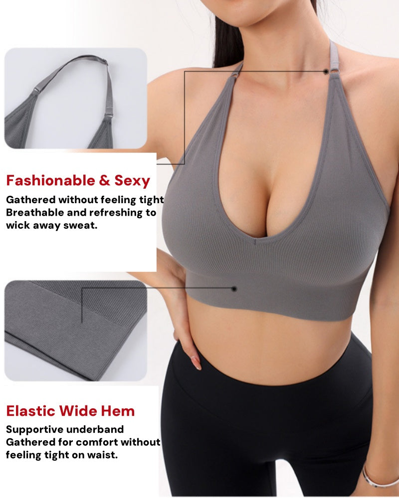 Deep V Sexy Halter Neck Backless Triangle Cup Wireless Bra