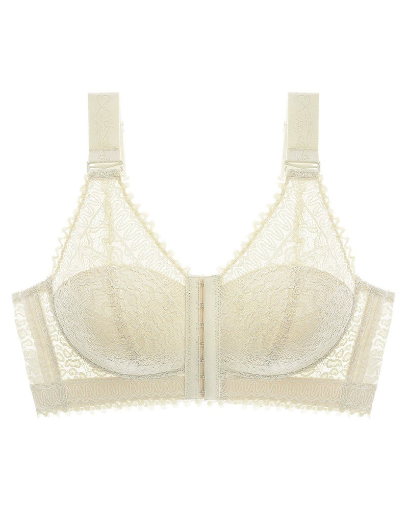 Anti-sagging Thin Minimizer Bras Full Cup Front Buckle Adjustable Wireless Lace Bra