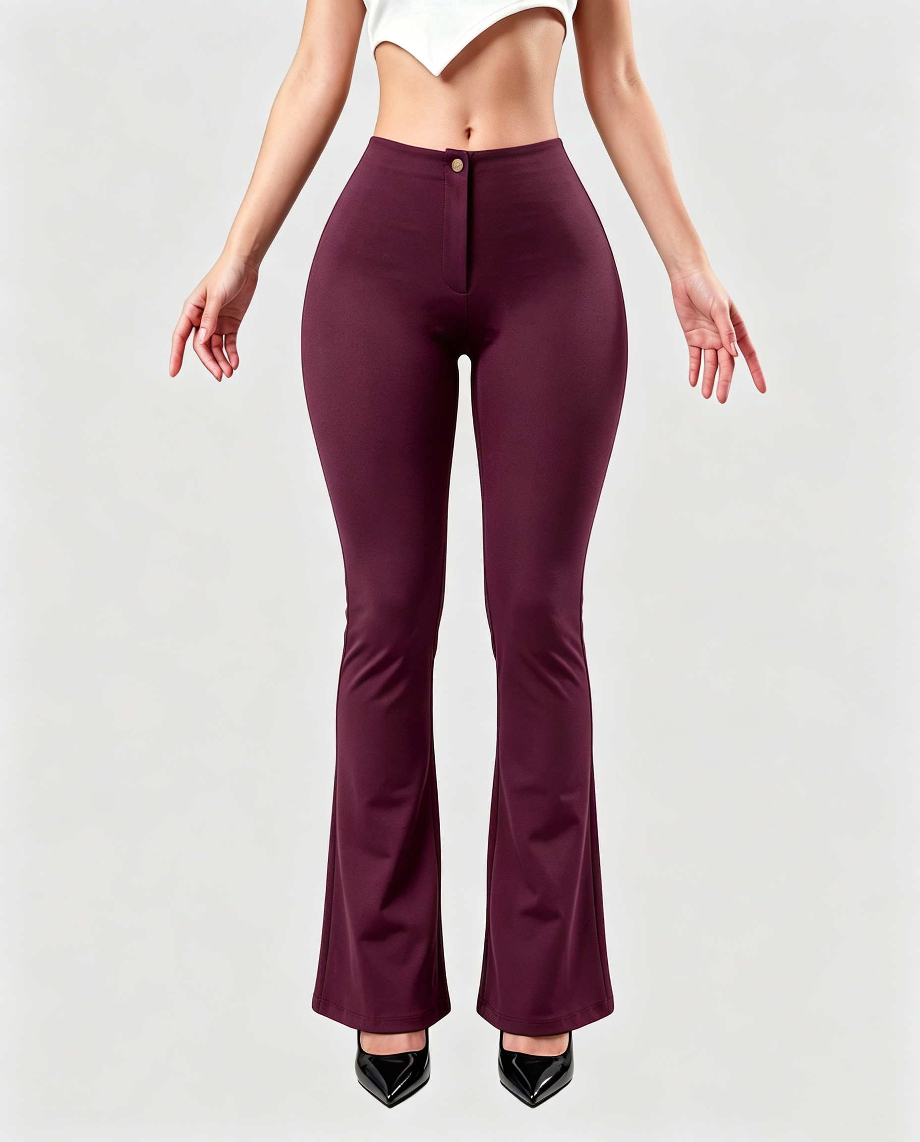 High Waist Butt Lifting Solid Black Slim Fit Flare Shaping Yoga Pants - By Qivii
