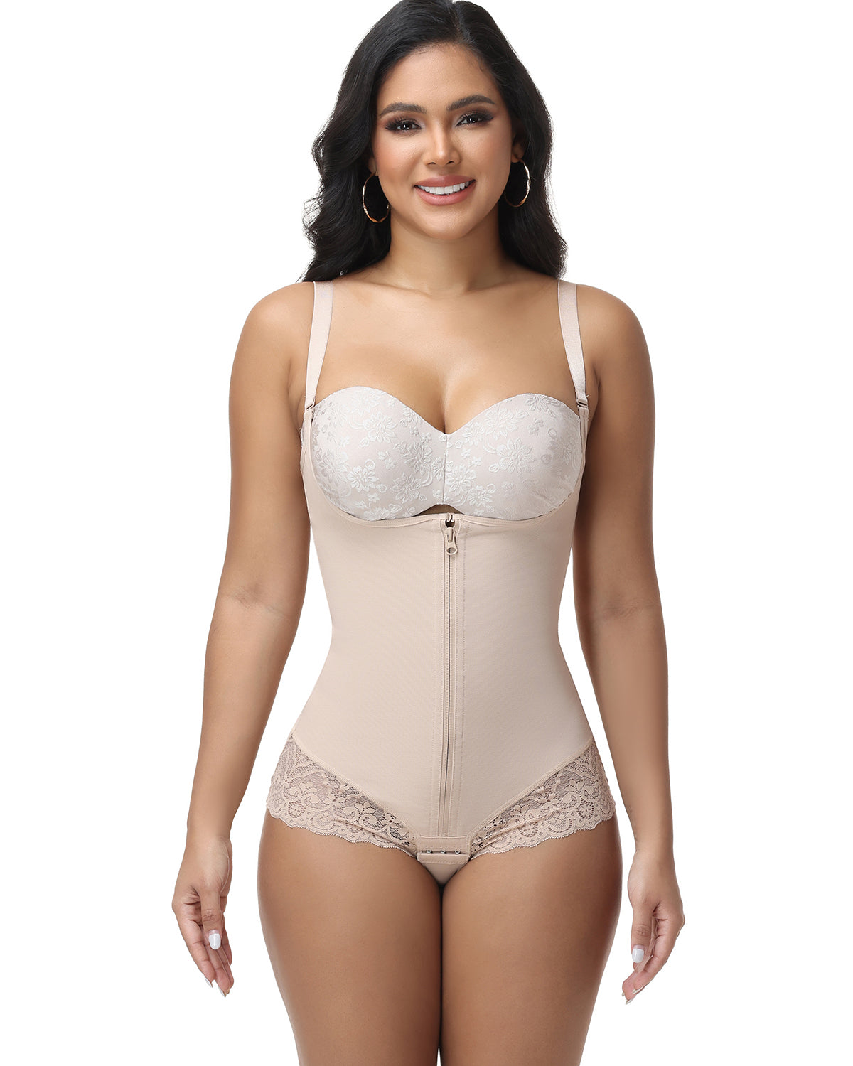 Shapshe® Lace Trim Double Compression Shapewear Bodysuit